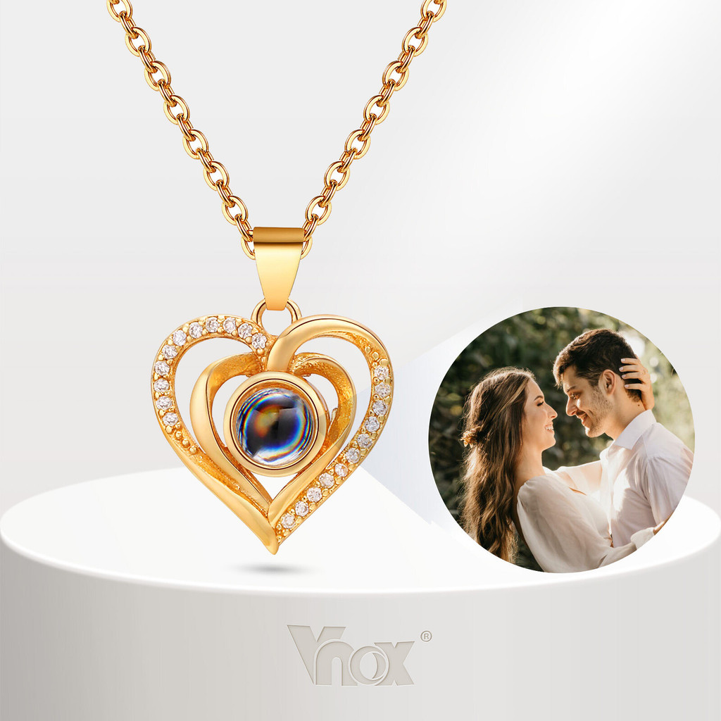 VNOX วีน็อกซ์ สร้อยคอฉายภาพภาพที่กําหนดเองสําหรับผู้หญิง,สร้อยข้อมือภาพวงกลมส่วนบุคคลพร้อมรูปภาพภายในวันเกิดครบรอบของขวั