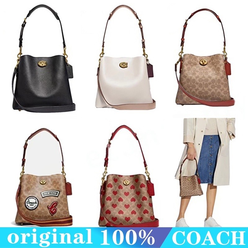 Willow Bucket Bag In Signature Canvas C3890 ผู้หญิง หนังแท้ กระเป๋าสะพายข้าง Coac h กระเป๋า ความจุสูง พิมพ์คลาสสิก