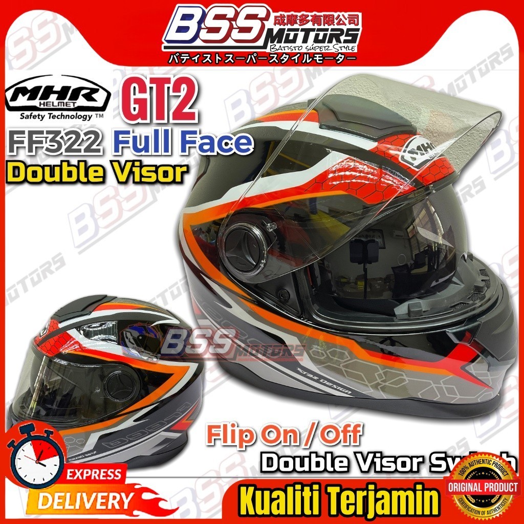 MHR Full Face GT2 หมวกกันน็อคออกแบบ Double Visor FullFace FF322 E3 สีแดง/สีดํา (SIRIM) ถอด Padding S