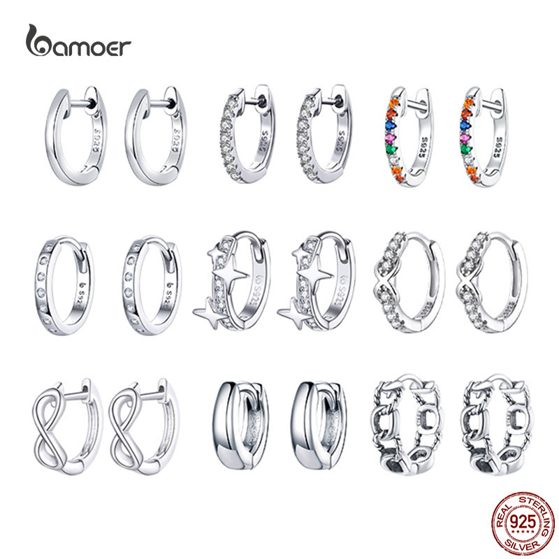 Bamoer ต่างหูห่วง เงินแท้ 925 กันแพ้ เรียบง่าย เครื่องประดับแฟชั่น สําหรับผู้หญิง งานแต่งงาน