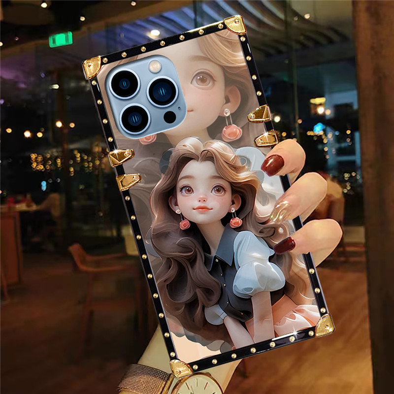 ใหม่น่ารักสาวเคสโทรศัพท์สําหรับiPhone 15 Pro Max 17 AIR 16 16e 14 13 12 11 Xs Max 8 7 6Plus Square Anti-Fallฝาครอบป้องกัน