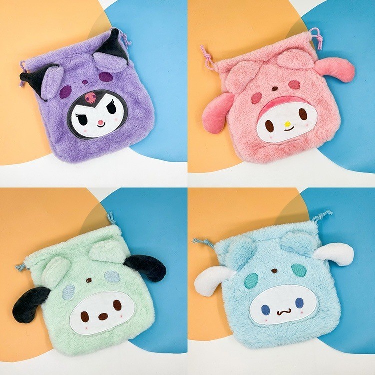 Sanrio กระเป๋าหูรูด ขนาดใหญ่ สไตล์ญี่ปุ่น ลายการ์ตูน Kuromi จุของได้เยอะ