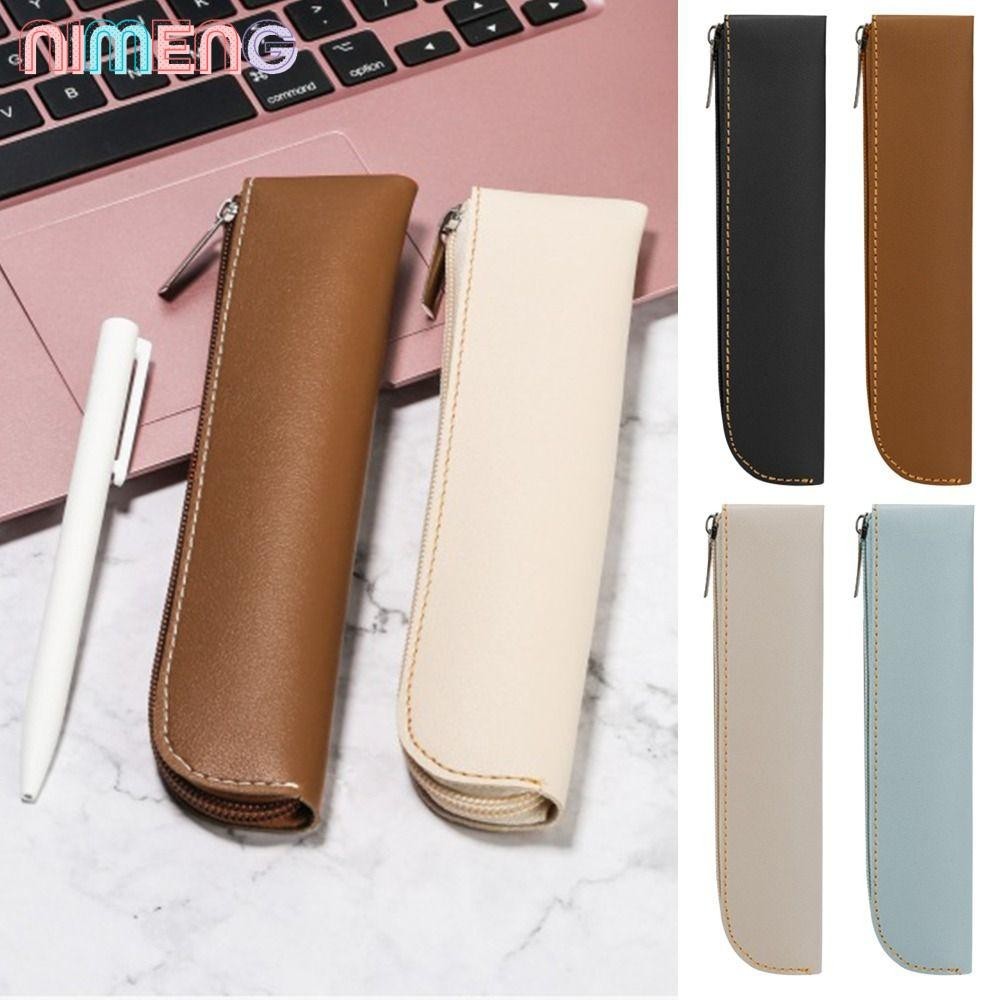 Nimeng กระเป๋าดินสอ หนัง PU ความจุขนาดใหญ่ มีซิป สีพื้น สําหรับสํานักงาน