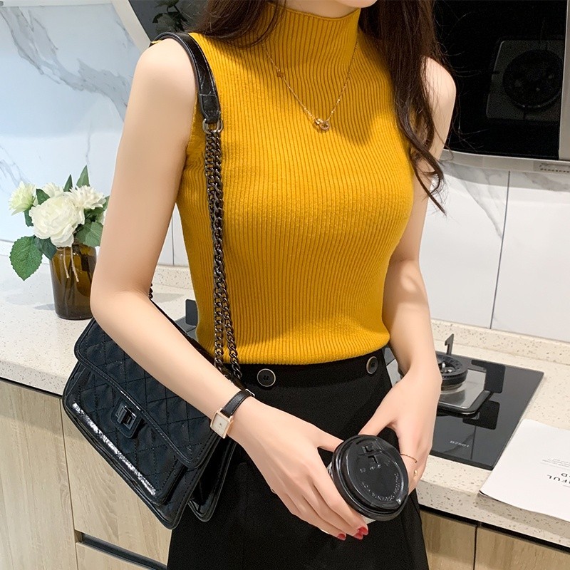 MissUTHเสื้อคอเต่ารุ่น แขนกุด สีพื้นเต็มตัว อก