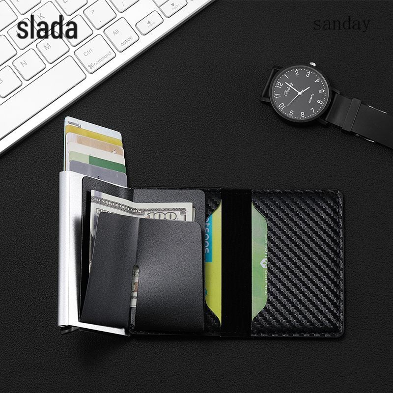 Rfid Mens Anti-theft Card Holder Automatic Pop-up Type Large Capacity Multi-Card Slot กล่องบัตรเครดิตอลูมิเนียมอัลลอยด์