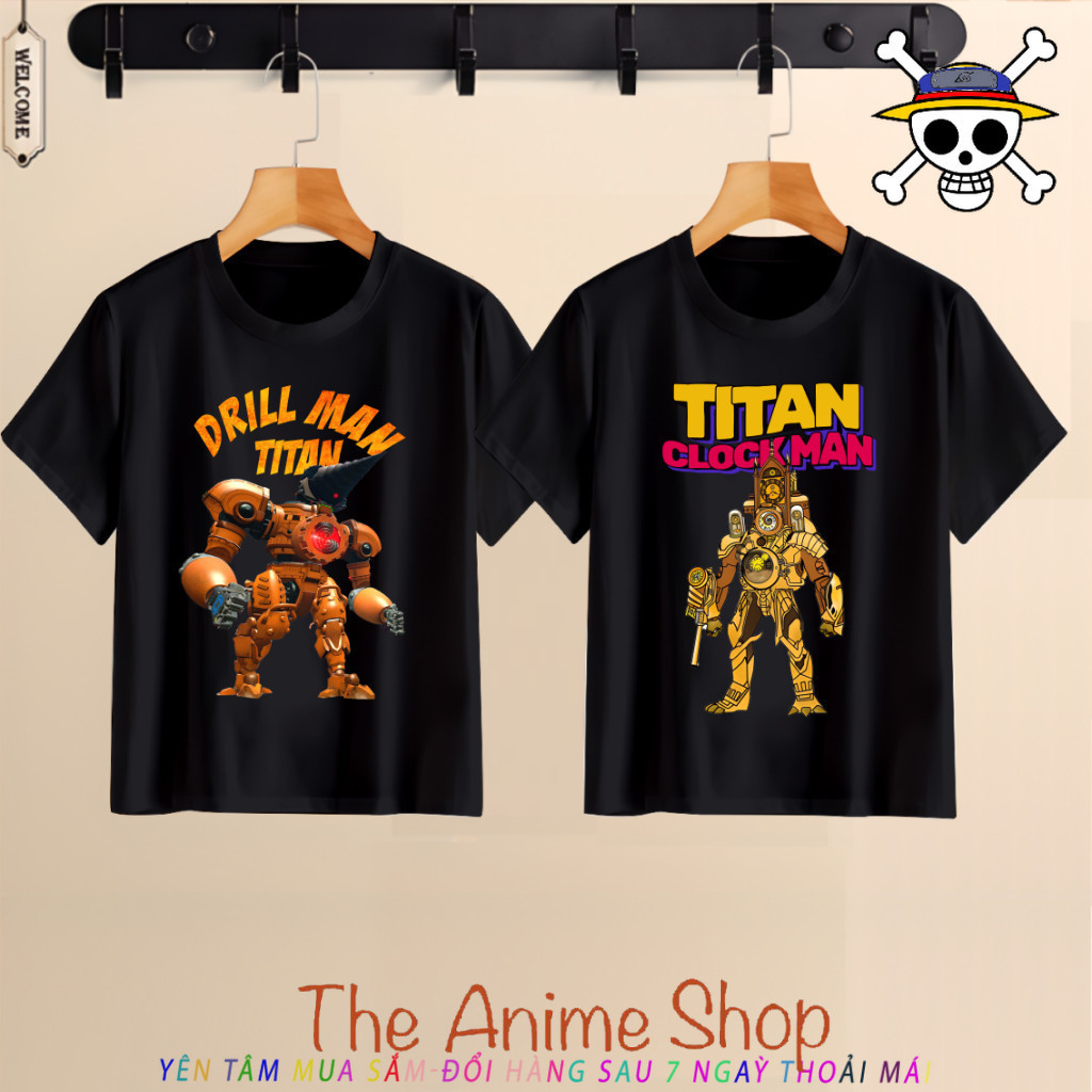 Titan Clock Man Titan TV Man Titan Cameraman LV3 Drill Man Skibidi Toilet เสื้อยืดสีดําผ้าฝ้าย 100% 