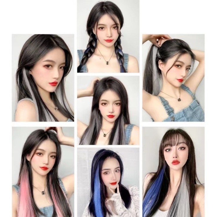 HOT วิกผม วิกชิ้น ไฮไลท์สี แฮร์พีซ เกาหลี สียอดนิยม แฮร์พีซ ไฮไลท์สี แฮร์พีซ น้ำหนักเบา 50cm ผมปลอม