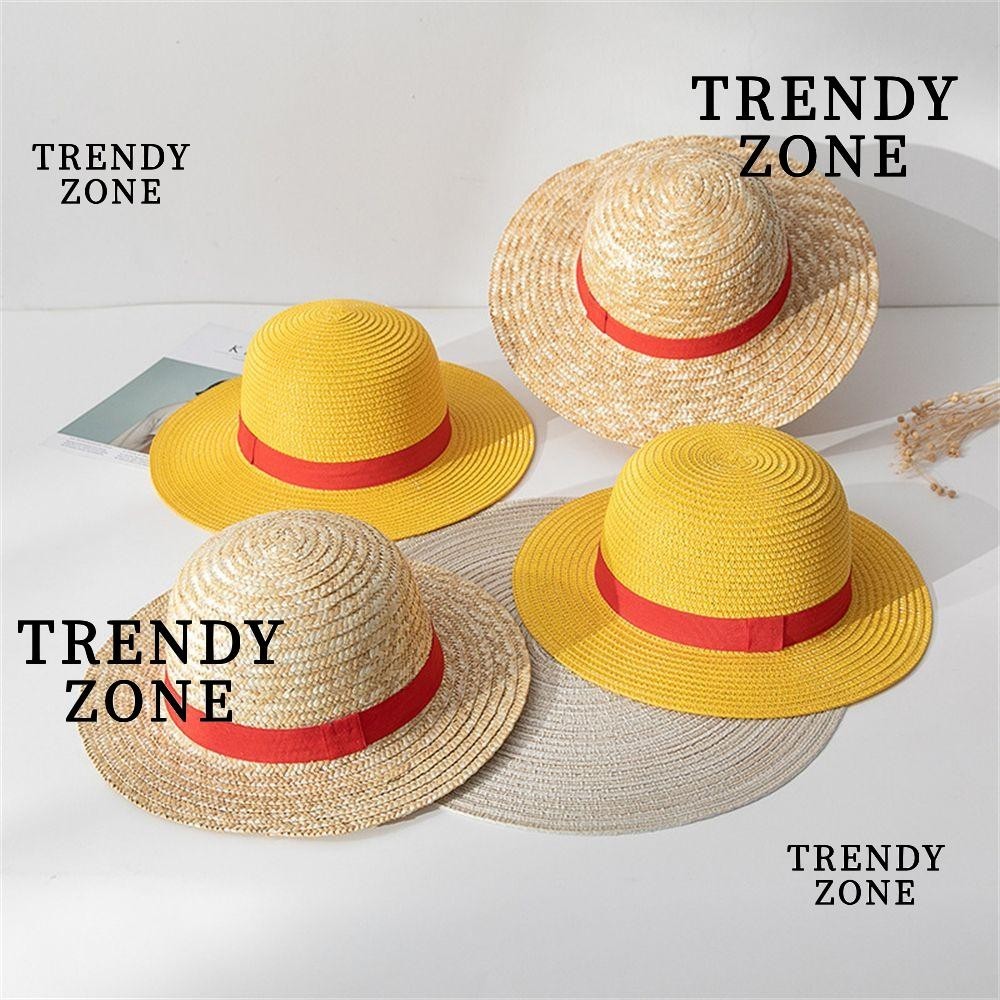Trendyzone หมวกฟางปีกกว้าง ลายลูฟี่ ปานามา วันพีช ปีกกว้าง อุปกรณ์เสริมคอสเพลย์