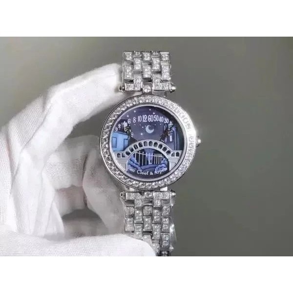 Van Cleef &amp; Arpels นาฬิกาข้อมือควอตซ์แฟชั่น ประดับเพชร สําหรับสตรี