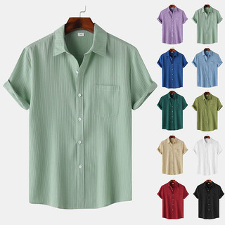 MANSTR Summer New Men's Aesthetic Simple Casual Loose Collar Shirts Plus Size Shorts Sleeve Work Formal Polo Shirts with Pocket Red Purple Green Blue Khaki Black White