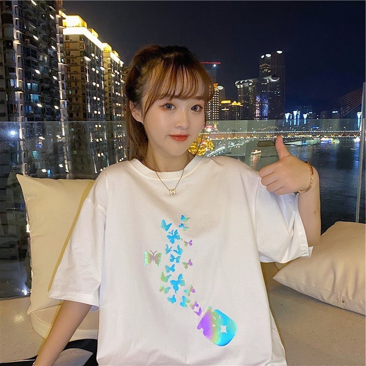 MAO SHOP เสื้อยืด สะท้อนแสง Oversize ผ้าCotton 100% แฟชั่นสไตล์เกาหลี T-Shirt