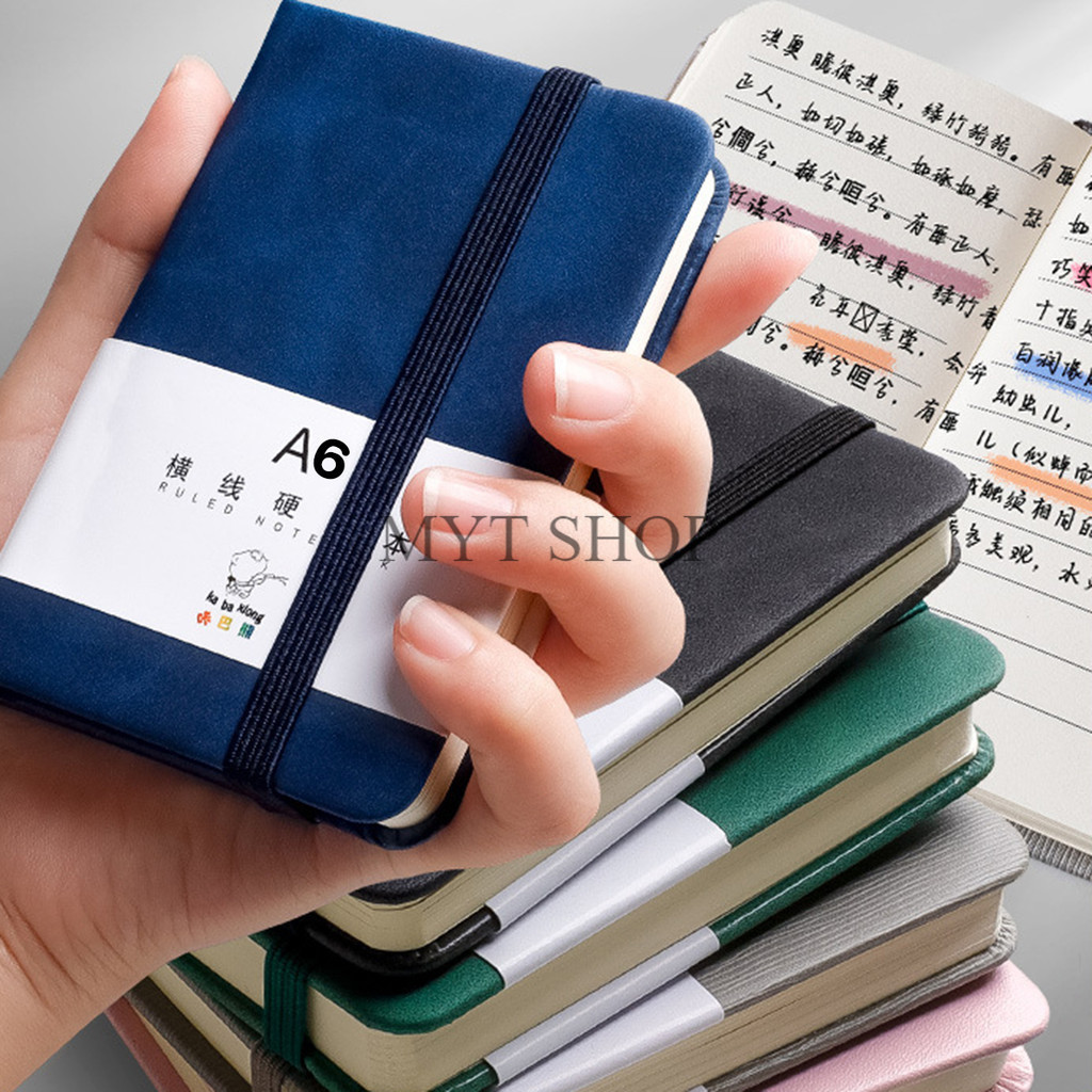สมุดโน๊ต มีสายรัด ปกหนัง ขนาด A6 มีเส้น 100 แผ่น 200 หน้า จดบันทึก เขียนไดอารี่ พร้อมส่งในไทย