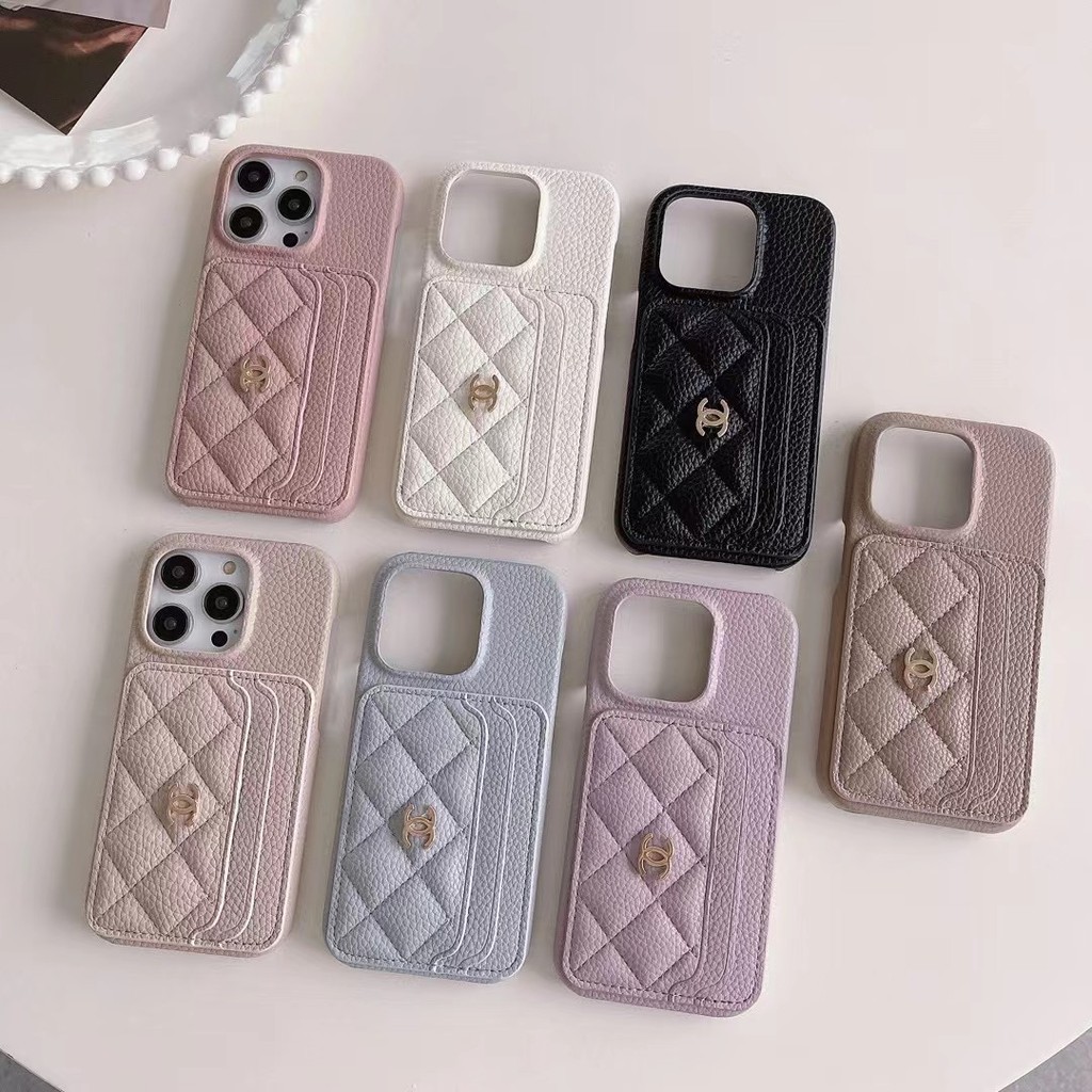 สําหรับ iPhone16 15 14 Pro max 13 12 11 Pro max แฟชั่นลิ้นจี่หนังใส่การ์ดเคสโทรศัพท์