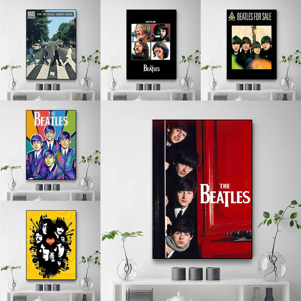 T-beatles Band โปสเตอร์ภาพวาดบนผ้าใบ Wall Art ภาพตกแต่งสําหรับห้องนั่งเล่นตกแต่งห้องนอนโปสเตอร์ TJMB