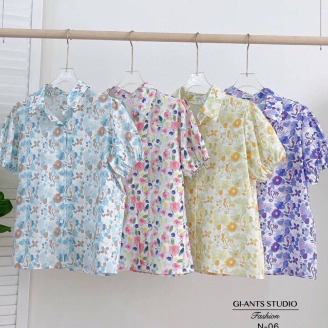 เสื้อสงกรานต์ เสื้อเชิ้ตลายดอก ผ้าฝ้าย ป้าย Giant อก 40 แขนตุ๊กตา
