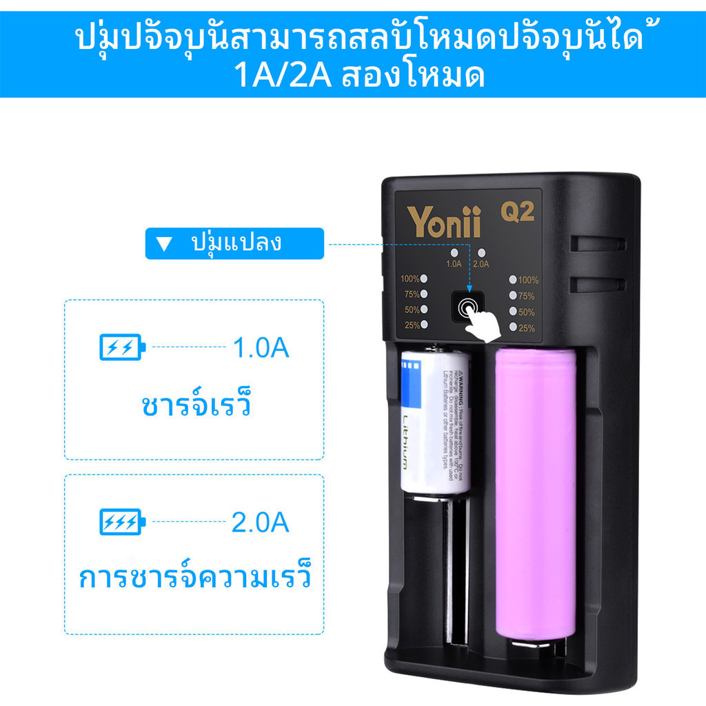 Yonii Q2 AA/AAA Battery Charger เครื่องชาร์จถ่าน ที่ชาร์จถ่าน อุปกรณ์ชาร์จถ่าน 2 ช่อง ชาร์จไว Ni-Mh Ni-Cd