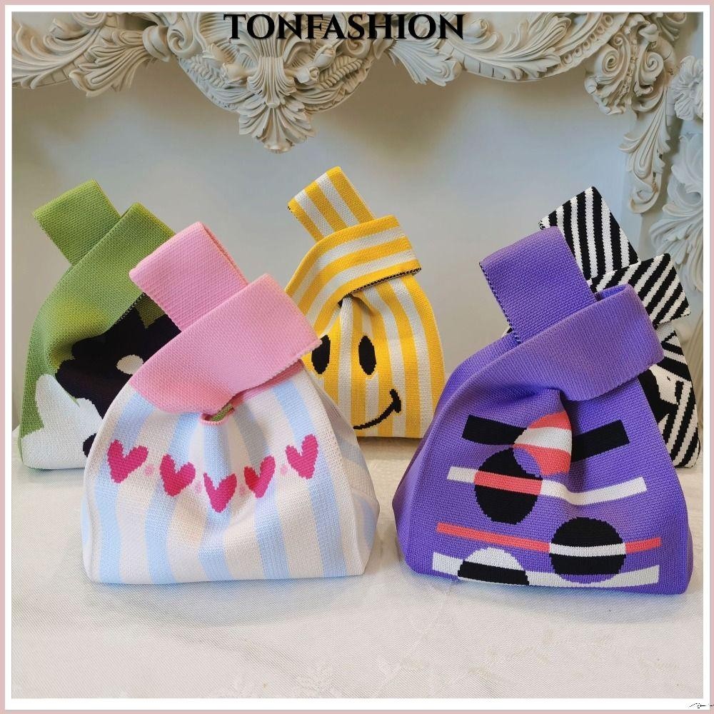 Tonfashion กระเป๋าถือ กระเป๋าช้อปปิ้ง ผ้าถัก ความจุขนาดใหญ่ ใช้ซ้ําได้ สําหรับผู้หญิง