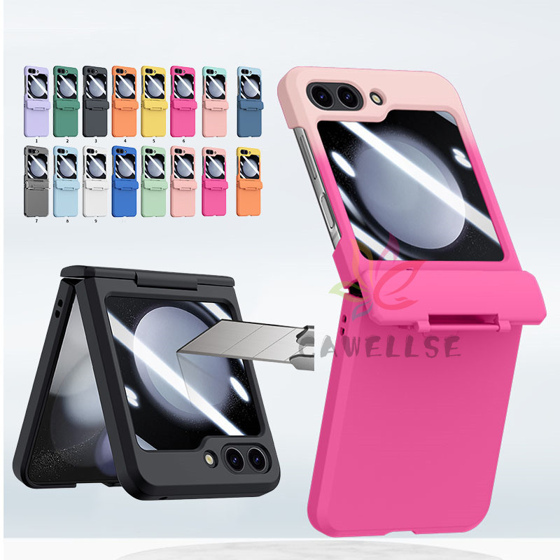 SAMSUNG บานพับบางเฉียบไล่โทนสีเคสสีลูกกวาดพร้อมตัวป้องกันหน้าจอด้านหน้า ซัมซุง กาแลคซี Z พลิก 5 Z พลิก 6 พลิก 4/3 กล้องกระจกนิรภัยฮาร์ดพีซีปลอกกันกระแทกฝาหลัง