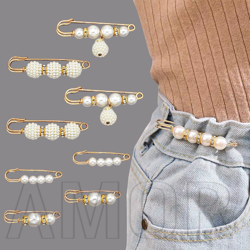 Sfse- เครื่องประดับเสื้อผ้า อุปกรณ์เสริม - เข็มกลัดลูกปัดมุกเทียม - เข็มกลัดติดปกเสื้อ - ป้องกันการวิ่ง - เรียบง่าย - กางเกงยีน เอวคลิปหัวเข็มขัด
