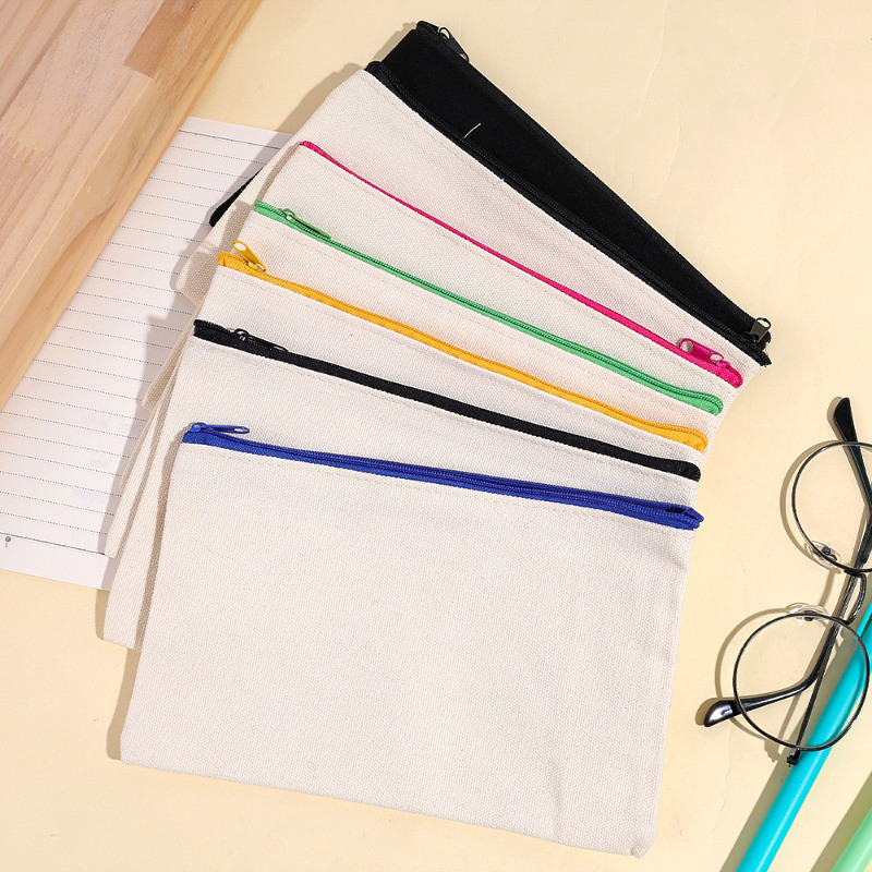 กระเป๋าผ้าแคนวาส มีซิป สําหรับใส่แปรงแต่งหน้า ปากกา เครื่องเขียน DIY เหมาะกับการพกพาเดินทาง