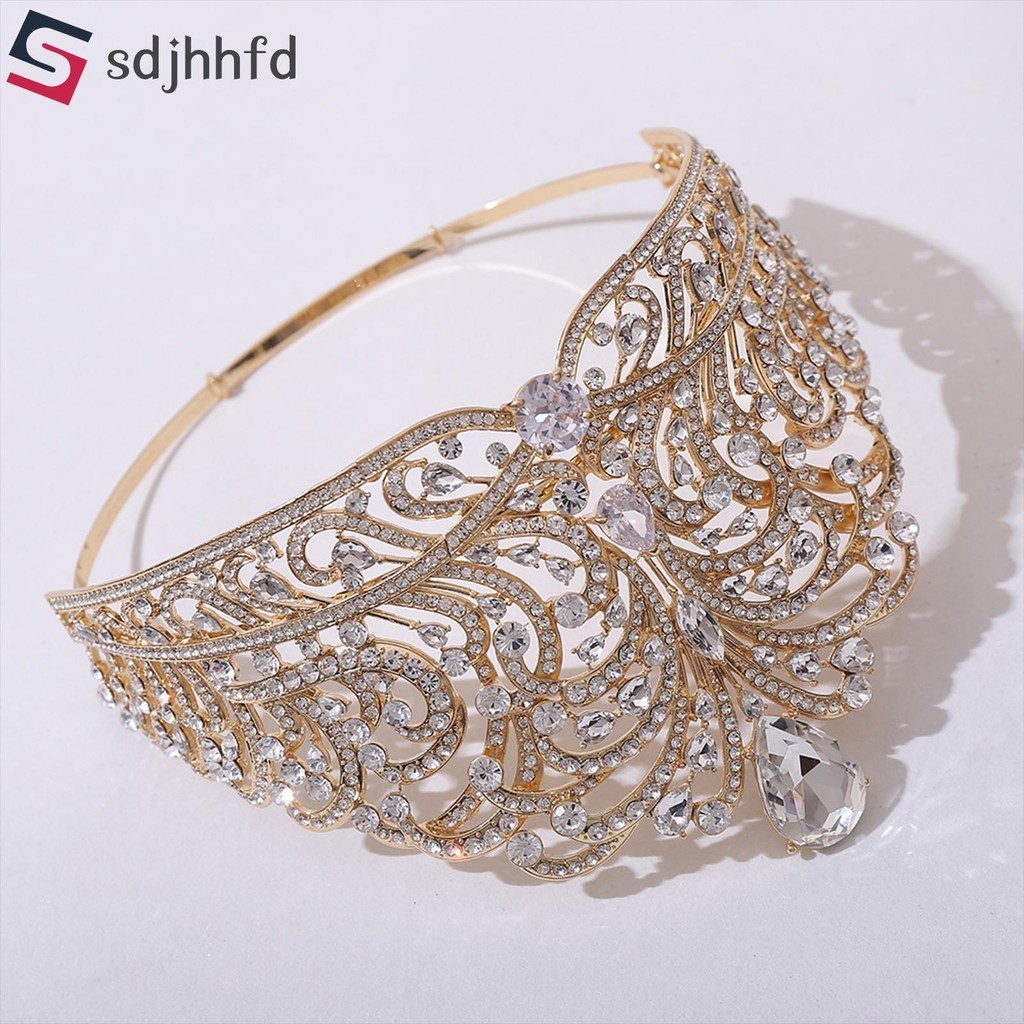 มงกุฎ ประดับเพชรเทียม เพทาย ทรงกลม หรูหรา สําหรับตกแต่งงานแต่งงาน