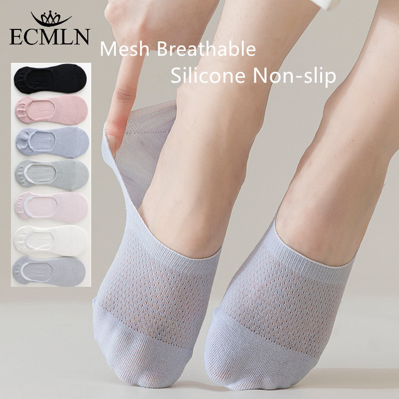 Ecmln ถุงเท้าผ้าฝ้าย ตาข่าย ระบายอากาศ ข้อสั้น กันลื่น มองไม่เห็น สําหรับผู้หญิง