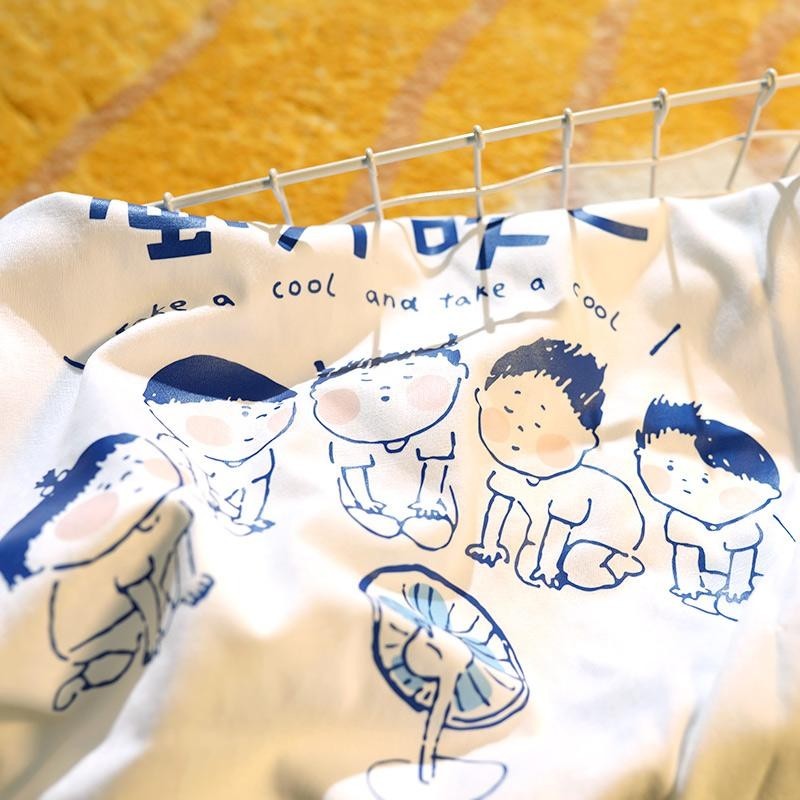 เกาหลี เสื้อแบบดารา เสื้อยืดแขนสั้น CMDXY0491 ผู้ชาย ผู้หญิง ลายทาง ตัวอักษร หลวม ลายสกรีน ฤดูร้อน ฤดูใบไม้ผลิ