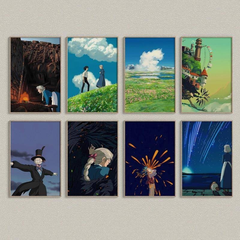 โปสเตอร์ผ้าใบพิมพ์ปราสาทเคลื่อนไหวของ Howls Anime|โปสเตอร์สตูดิโอ Ghibli |บ้าน ตกแต่ง