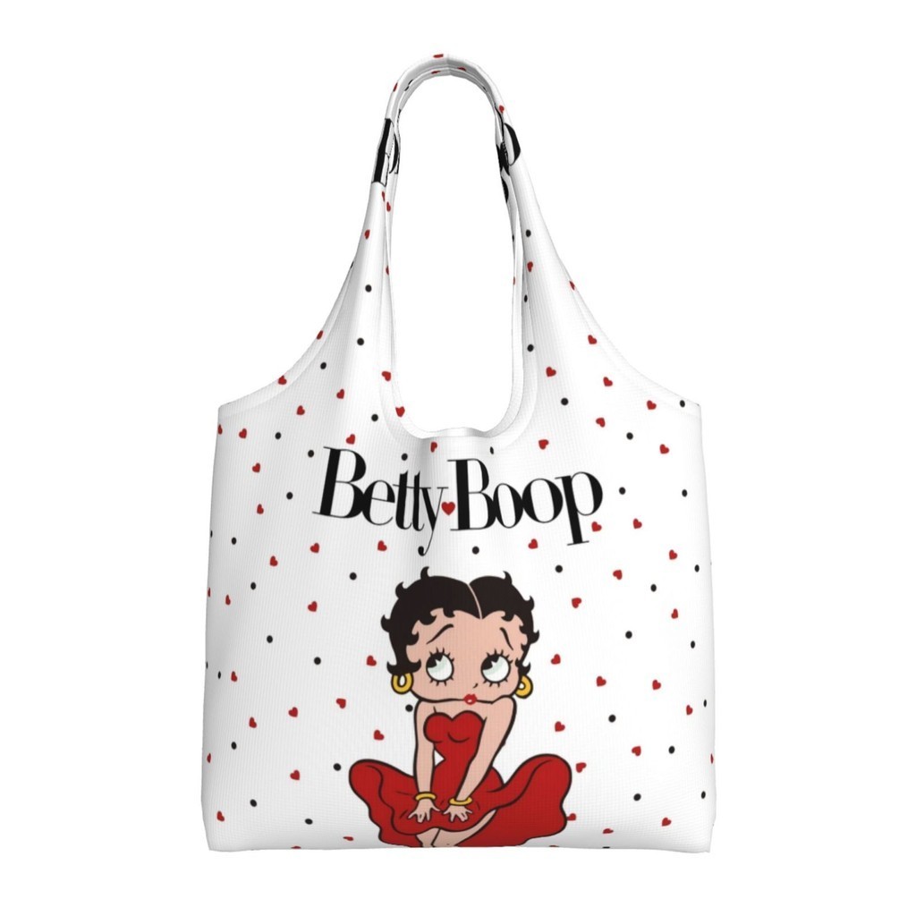 Betty Boop กระเป๋าสะพายไหล่ กระเป๋าช้อปปิ้ง ผ้าแคนวาส ความจุขนาดใหญ่ 32*36 ซม.