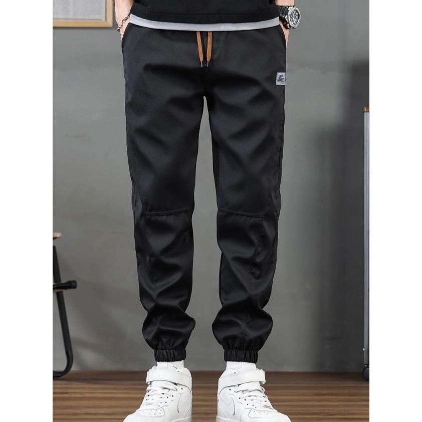 #054#L-5XL#กางเกงขายาวผู้ชายผ้าคอตตอนทรงขาจั้มงานปักสวยๆกางเกงแฟชั่นสไตล์เกาหลีเอวยางยืดใส่สบาย