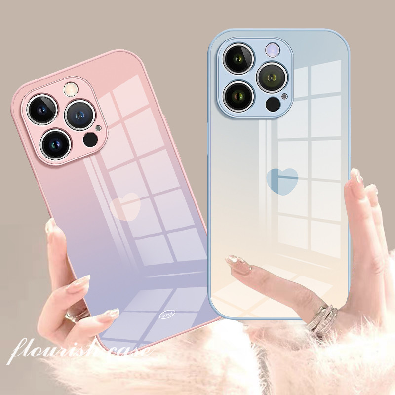 เคสไอโฟน 11 12 IP 13 14 15plus 13 14 15 16 17 PROMAX เคสอินเทรนด์ขั้นสูงสําหรับคู่รักรักเคสโทรศัพท์แก้วซิลิโคน