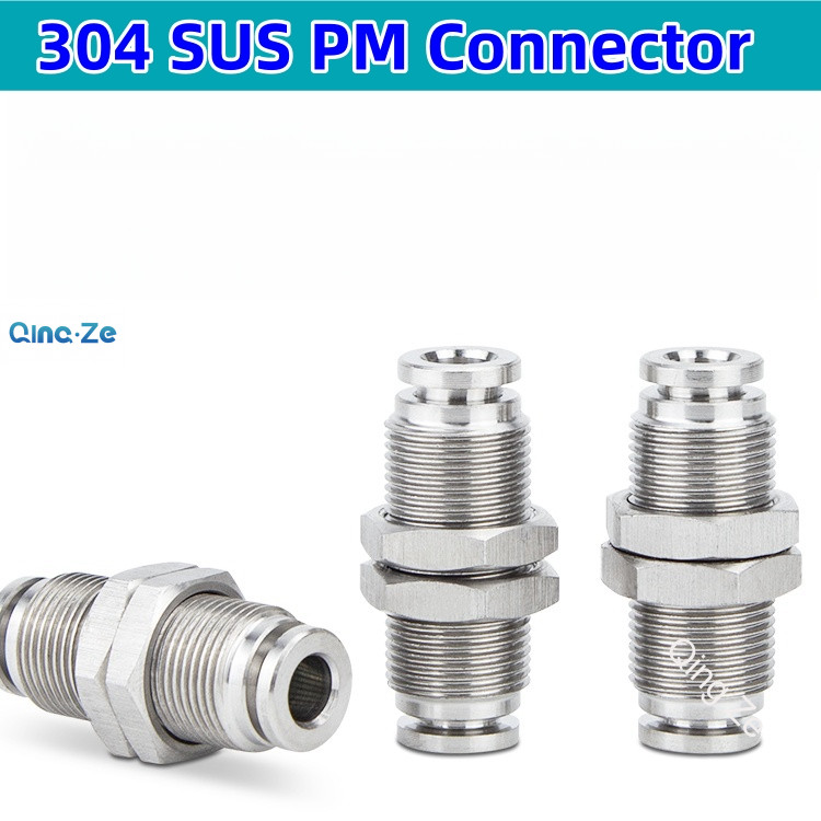 ข้อต่อนิวเมติก สเตนเลส 304 ตรง ทนความร้อนสูง Pm06/8/10 มม. 12 มม. 16 มม.