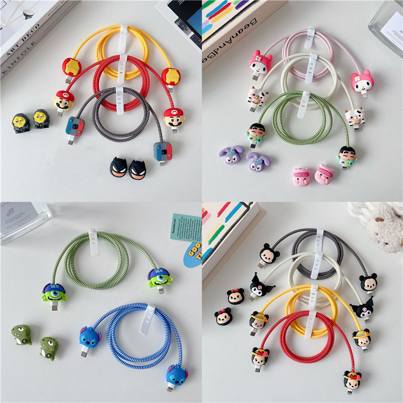 ใหม่ เคสป้องกันสายชาร์จ ลายการ์ตูนน่ารัก สําหรับ Apple 4 ชิ้น ต่อชุด