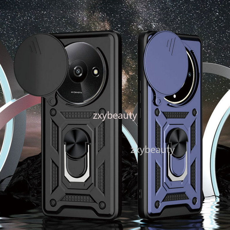 Redmi A3 A3X 4G 2024 เคสโทรศัพท์พร้อมแหวนแม่เหล็กผู้ถือปลอกสําหรับ RedmiA3 RedmiA3X Push ดึงกล้องฝาครอบป้องกัน