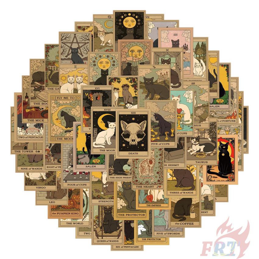 50Pcs/100Pcs ❉ Retro Cat Tarot Stickers ❉ Fashion DIY Waterproof Decals Doodle Stickers