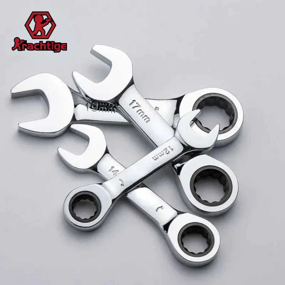 Kractige 6-19 มม.ด้ามสั้น Quick Ratchet ประแจ 72 ฟัน Multi-Functional แบบพกพาสั้น Dual-ใช้ Plum Blossom ประแจขนาดเล็กเครื่องมือ