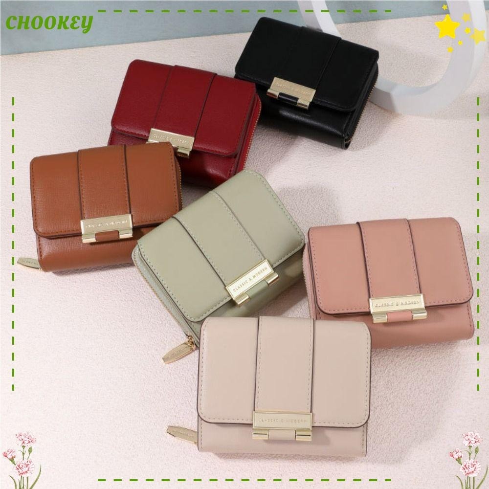 Chookey กระเป๋าสตางค์ใบสั้นหนังเทียมสีทึบ ขนาดเล็ก มีซิป สำหรับผู้หญิง ทันสมัย ​​และระดับไฮเอนด์