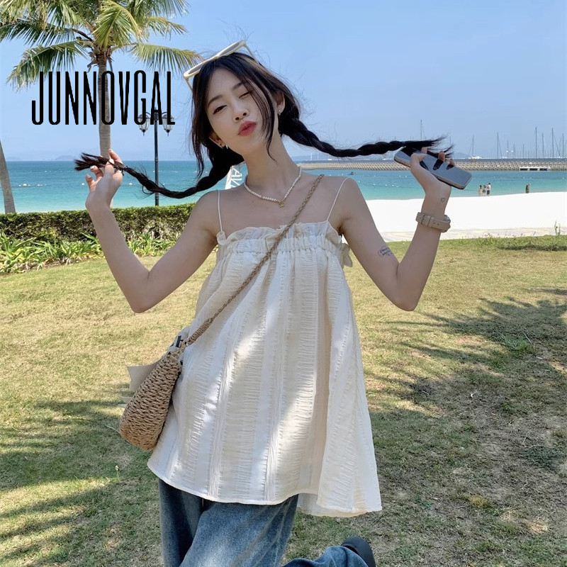 Junnovgal เสื้อสายเดี่ยวลําลอง ผ้าถัก ทรงหลวม สีพื้น เข้ากับทุกการแต่งกาย สําหรับผู้หญิง 2024