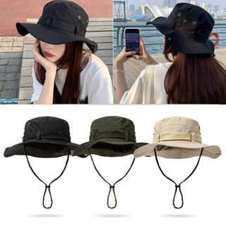 หมวกบักเก็ตเดินป่า หมวกกันแดด ตั้งแคมป์ ปีนเขา ปีกกว้าง มีสา…