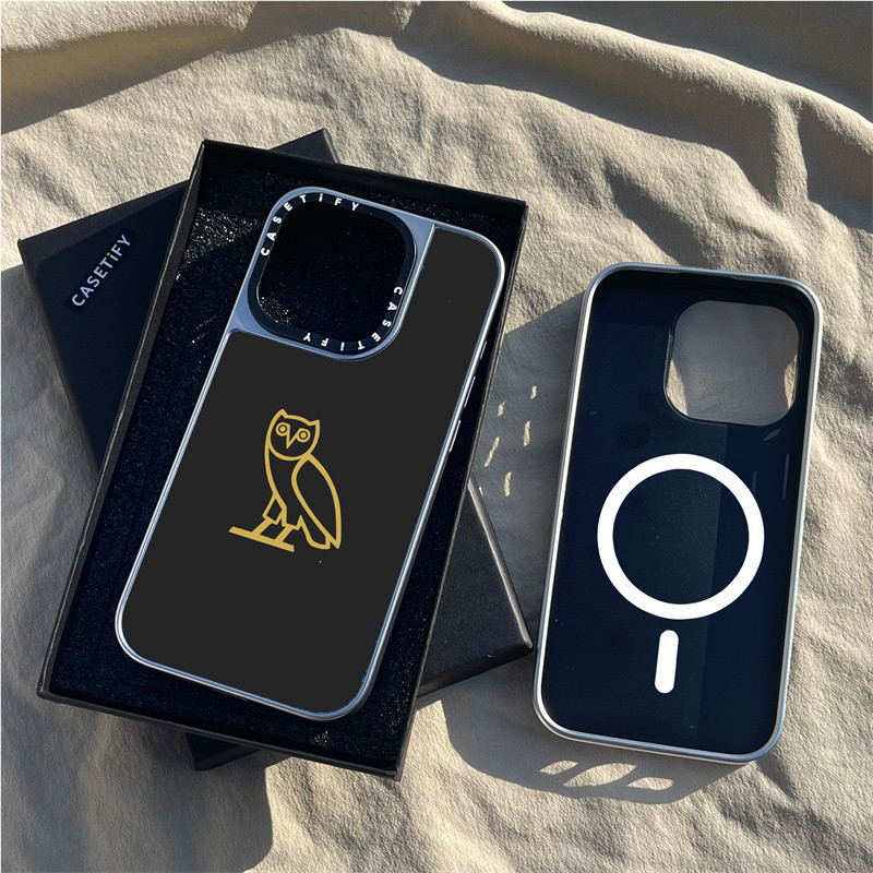 Casetify X เคสโทรศัพท์มือถือแบบแข็ง ผิวด้าน ชุบไฟฟ้า แม่เหล็ก ลายนกฮูก สีดํา เงิน พร้อมกล่อง สําหรับ IPhone 15 14 13 12 Pro Max
