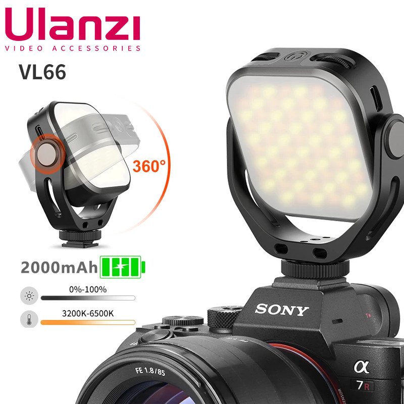 Ulanzi VL66 ไฟวิดีโอ Led ขนาดเล็ก สองสี 360° โคมไฟเติม 2000mAh 2500-6500K CRI95 หมุนได้ ชาร์จได้ สําหรับกล้อง Gopro โทรศัพท์มือถือ