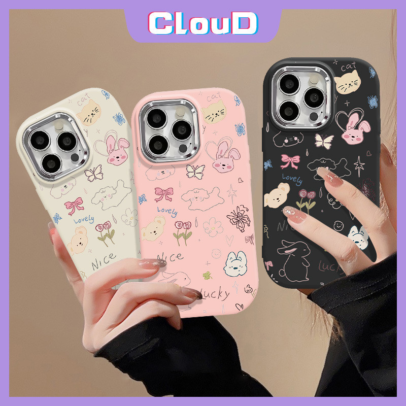 เคสโทรศัพท์มือถือ โลหะ ลายหมี กระต่ายนําโชคน่ารัก สําหรับ Infinix Hot 40i 9 30i 10 11 20 40 30 Play 10Lite Note 30 40 Smart 8 7 5 6 Tecno Spark Go 2024 Go 2023 10C 20C 10 20 Pro เคสเลนส์กล้อง