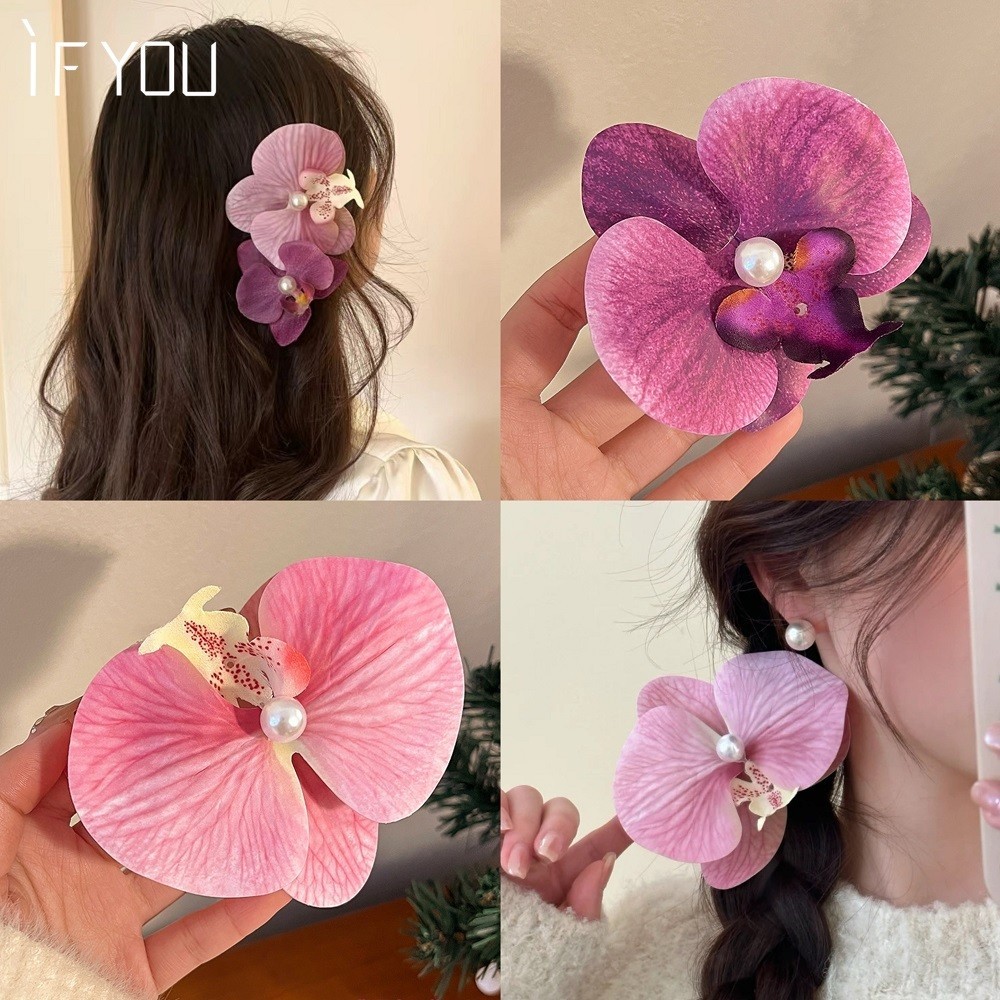 Phalaenopsis กิ๊บติดผม กล้วยไม้ ดอกไม้ มุก สไตล์เกาหลี สําหรับผู้หญิง เครื่องประดับผม