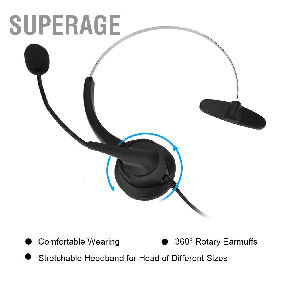 Superage ชุดหูฟังโทรศัพท์ไร้สายปรับเสียงรบกวนได้ 2.5 มม. ชุดหูฟังโทรศัพท์ชุดหูฟัง Call Center