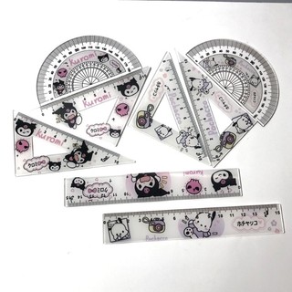 4 ชิ้น/เซ็ต Sanrio ไม้บรรทัดอะคริลิคชุด Kuromi Pochacco เครื่องมือวัดไม้บรรทัด Straightedge สามเหลี่ยมไม้บรรทัดไม้โปรแทรกเตอร์โรงเรียนเครื่องเขียน