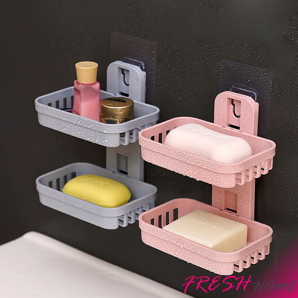 Fresh ที่วางสบู่  2 ชั้น ติดผนัง กล่องสบู่ ชั้นวางของแบบติดผนัง ที่วางสบู่แบบติดผนัง  Soap Box