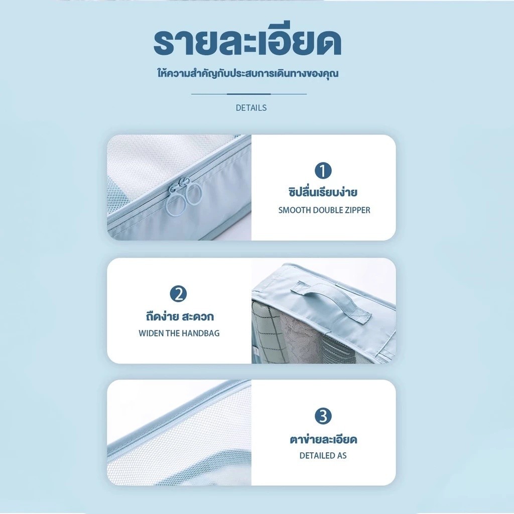 ✨7 ชิ้น ออแกไนเซอร์ กระเป๋าเก็บของ ถุงเก็บซิปหนา กระเป๋าเดินทางชุดบรรจุกรณีการจัดเก็บ สำหรับกระเป๋าเดินทาง กระเป๋าชุด