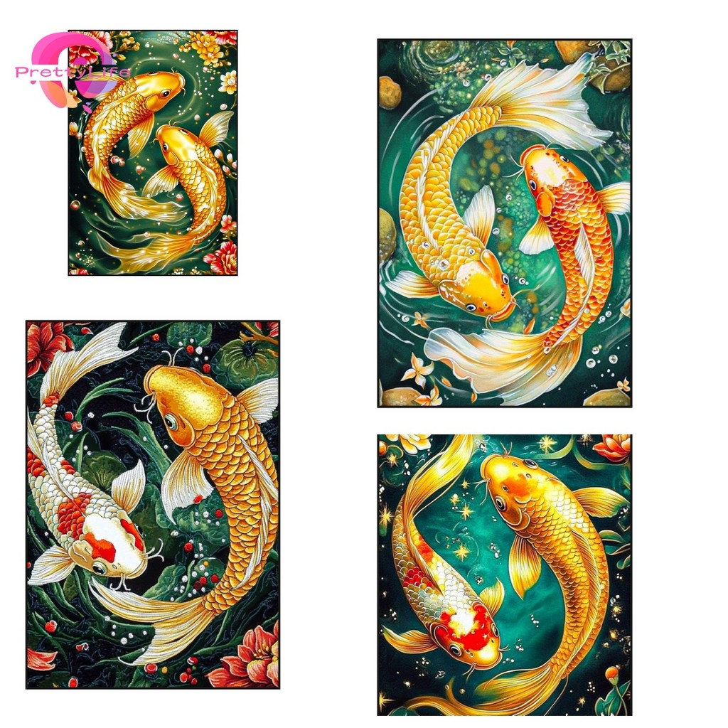 Pl goldfish 5D DIY เพชรทาสีคริสตัลรอบฝังเพชรชุดเพชรน้ําเพชรภาพวาดตกแต่งบ้าน 30x40 ซม.