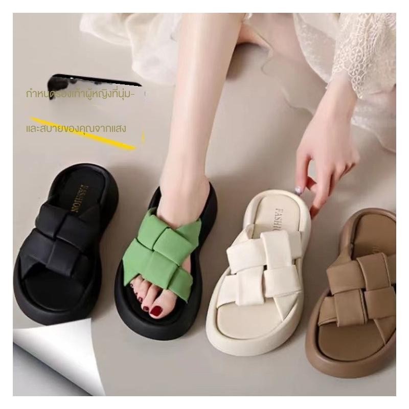 Cadia2024 ฤดูร้อนสไตล์ใหม่ Influencer Retro ทอรองเท้าแตะหญิง ins ขายร้อนรองเท้าแตะหนา Casual Flip-Flops สวมใส่ด้านนอก