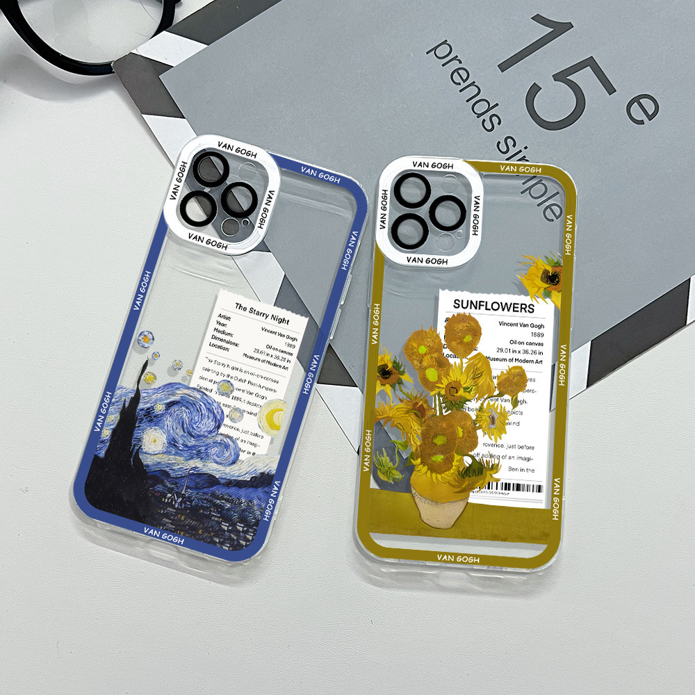 เคสโทรศัพท์มือถือแบบนิ่ม ใส กันรอยเลนส์กล้อง ลายดอกไม้ Van Gogh Art สําหรับ iPhone 15 14 13 12 Mini 11 Pro Max X XS XR XSMAX 8 7 Plus SE2020 - รูปที่ 3